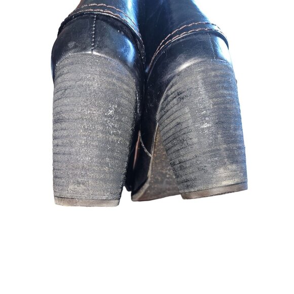 Naya Lark Leather Ankle Boots Block Heel & Side Zip Cuffed Western Women 7.5 N - Picture 9 of 15